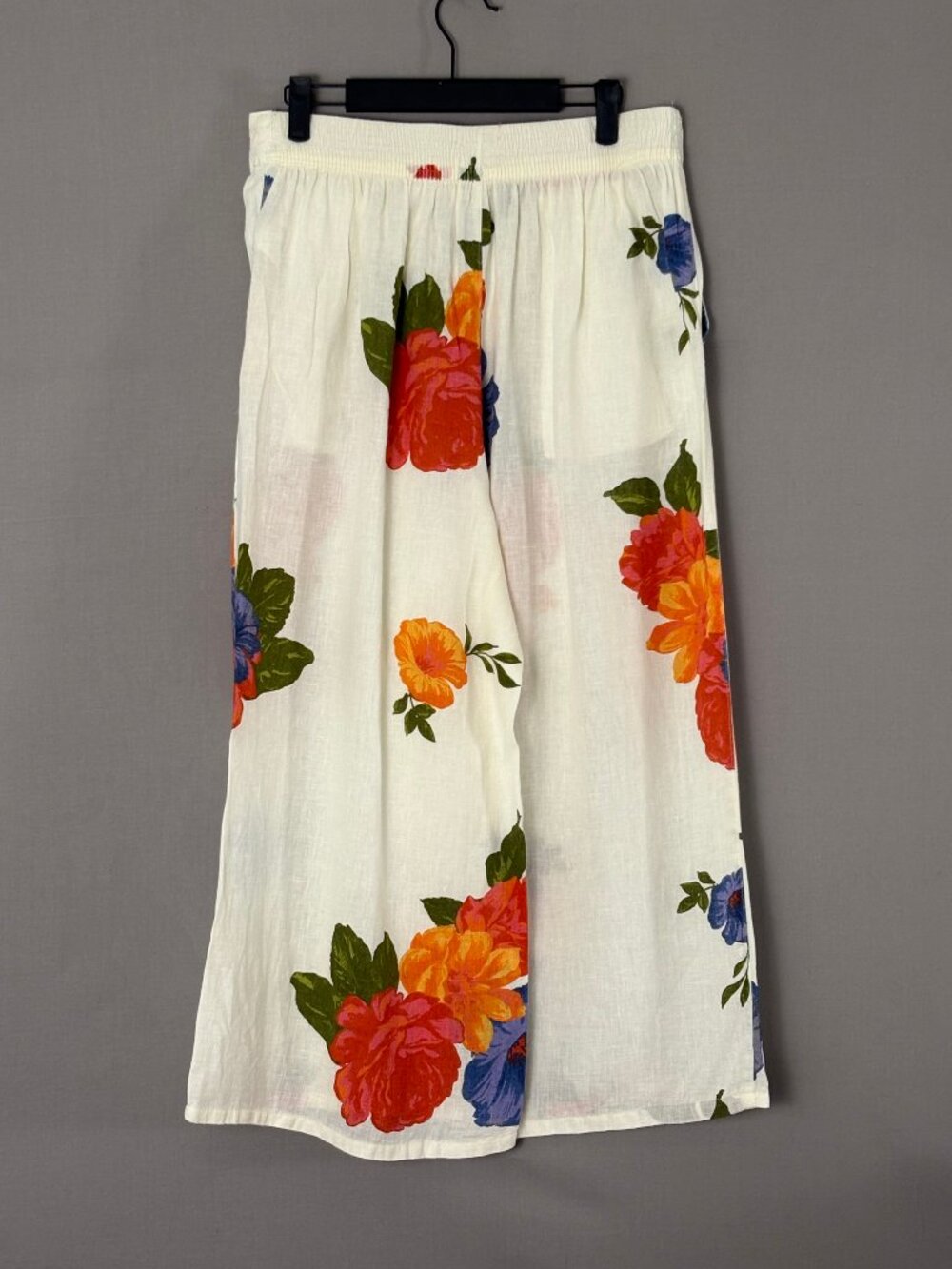 Joie 100% Linen Floral Wide Leg Pants L White Pull On Beach Resort Boho - Picture 2 of 10
